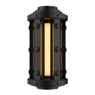 Black cylindrical camera lens with yellow highlight