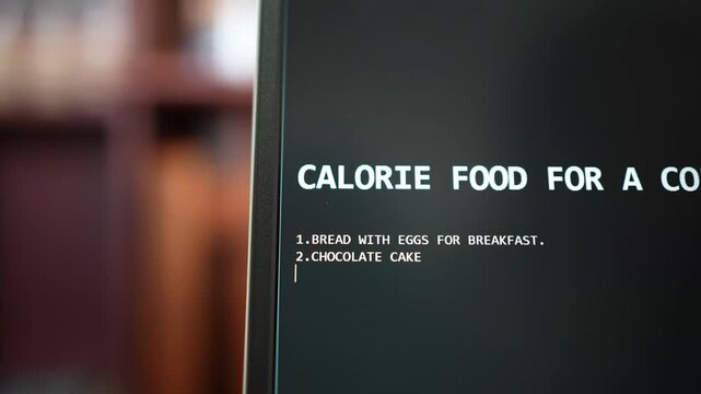 Person writing a list of caloric food on a computer screen