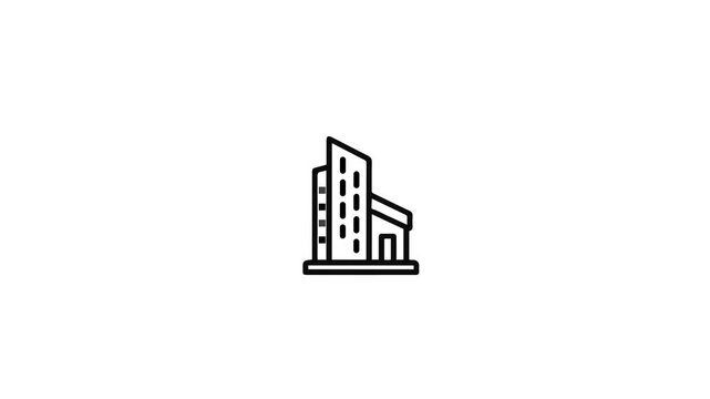 Animated line icon of a modern city office building