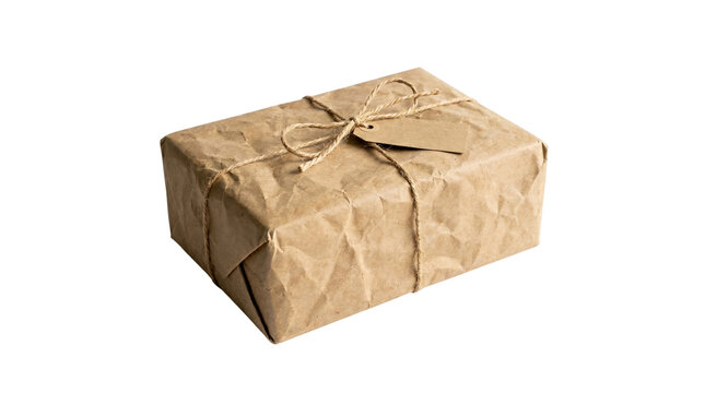 Brown kraft paper parcel box isolated on transparent background png