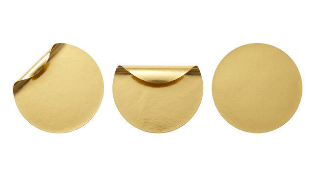 Gold foil round stickers isolated on transparent background png