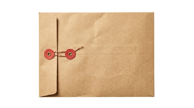 Kraft brown string button envelope isolated on transparent background png