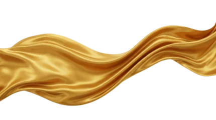 Fotobehang Goud Elegant luxury flowing golden silk isolated on transparent background png  © SnapVerse