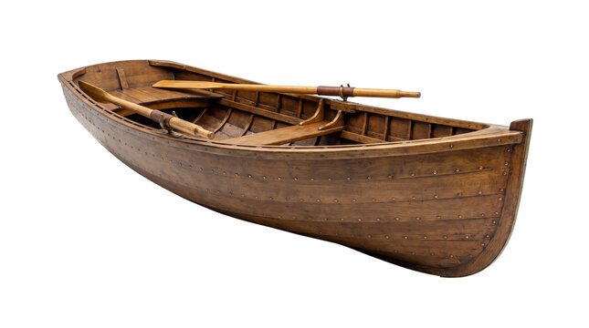Vintage wooden rowboat with oars isolated on transparent background png