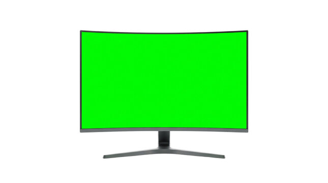 Modern curved monitor with green screen isolated on transparent background png