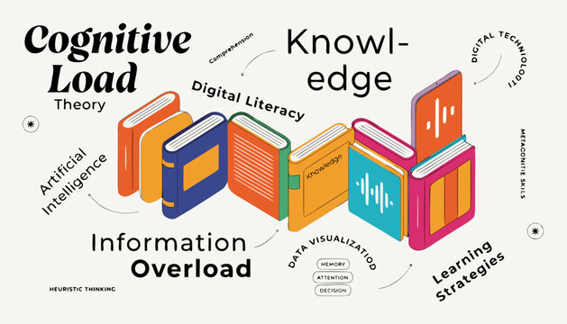 Cognitive Load Theory Education Books Digital Literacy AI Learning Infographic Vector