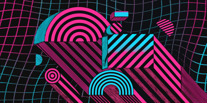 80s Retro Synthwave Neon Pink Cyan Geometric Stripes Abstract Pattern Background