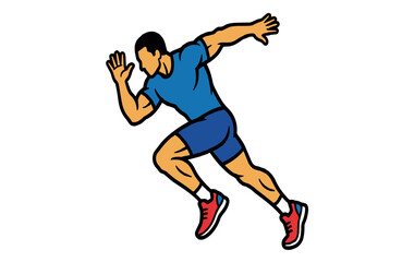 Obraz premium Dynamic male athlete character sprinting in professional running pose with detailed athletic wear and five finger hands.