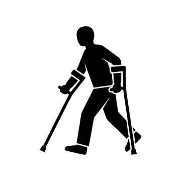 Person walking with crutches slowly.