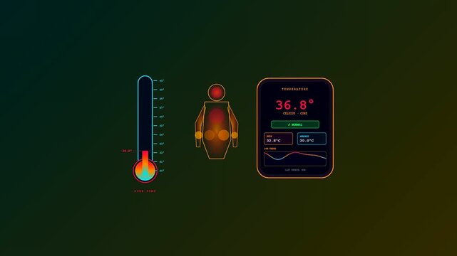Conceptual futuristic interface showcasing Smartwatch Health Tracking through vibrant neon body heat mapping and biometric data analytics for precise real time medical health monitoring