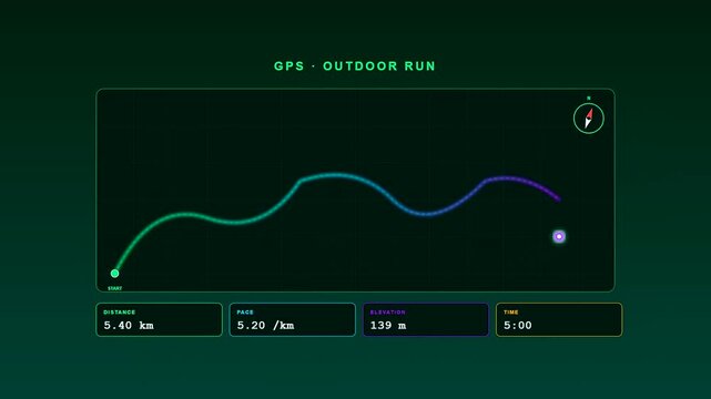 An immersive digital dashboard for Smartwatch Health Tracking visualizes a rhythmic athletic journey through undulating neon paths and precise biometric performance indicators during training