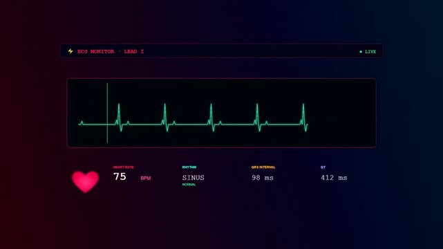 A futuristic interface for Smartwatch Health Tracking displaying a rhythmic electrocardiogram pulse monitoring heart rate and cardiovascular vitality within a dark medical digital environment