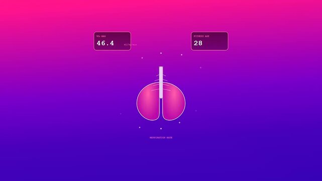 A Smartwatch Health Tracking interface displays fluctuating biometric data through stylized holographic lungs and numeric indicators of respiratory efficiency and overall cardiovascular fitness levels