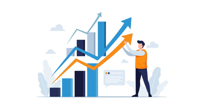 businessman illustrating business growth financial success data analysis market strategy and performance improvement.