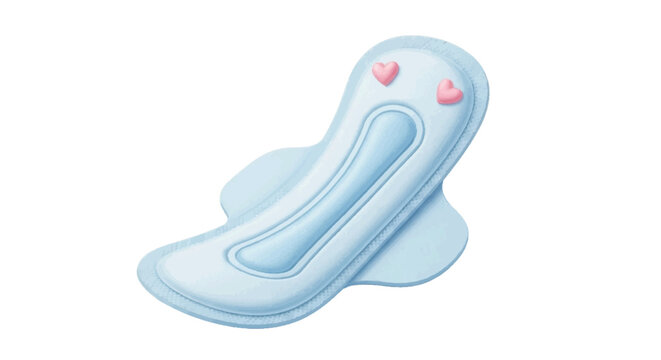 Minimal black silhouette icon, simple flat vector, bold black shape, no, no shading illustration of a blue sanitary pad with pink heart accents on a, flat icon style