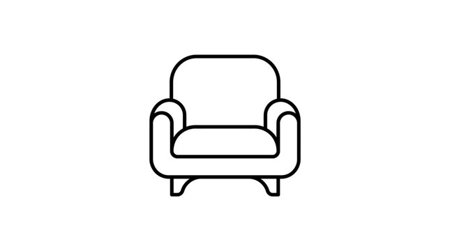 Simple Armchair Outline Icon, Modern Comfortable Furniture Piece on Isolated White Background.