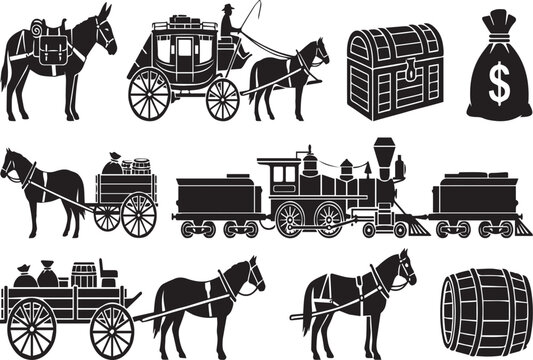 Wild West Transportation and Treasure Cargo Silhouettes
