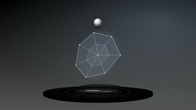 A surreal Ai Lab Discovery featuring a luminous floating geometric polyhedron rotating within a minimalist dark vacuum representing complex data structures and advanced quantum computing