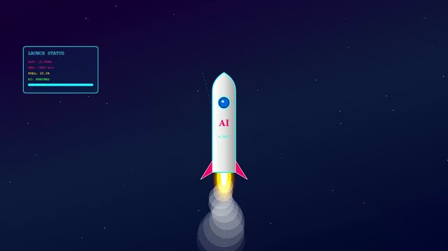 A futuristic conceptual animation of an Ai Lab Discovery rocket launching into the deep cosmic void symbolizing rapid technological growth and digital innovation breakthroughs
