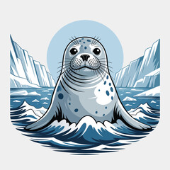 Gray Seal Swimming in Icy Water. © Herman