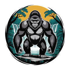 Muscular gorilla standing on ground strong. © Herman