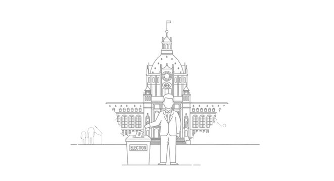 Citizen Casting Vote in Front of Grand Government Building
