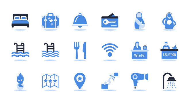 Collection of hotel service icons.