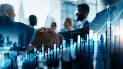 Obraz premium Corporate handshake in Office: A moment of agreement and success is captured in an office environment, featuring the handshake of two business individuals in a strategic deal.