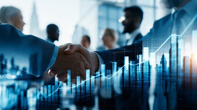 Corporate handshake in Office: A moment of agreement and success is captured in an office environment, featuring the handshake of two business individuals in a strategic deal.