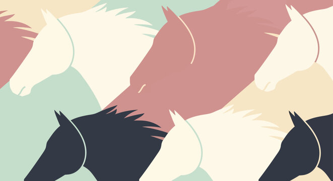 pattern of stylized horses in pastel colors abstract equestrian art