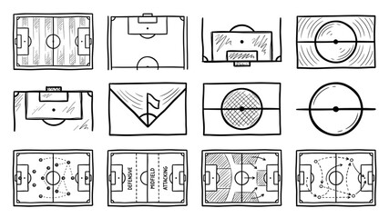 Soccer Football Pitch Top View Tactical Layout and Coaching Formation Diagram Hand Drawn Sketch Collection for Training © Ibrahim