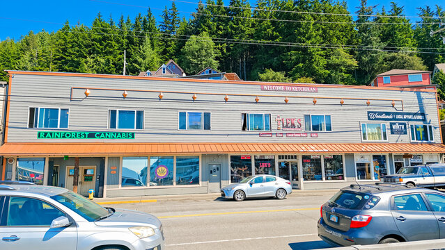 Ketchikan, Alaska - USA - August 7, 2024 - Commercial Buildings on Front Street