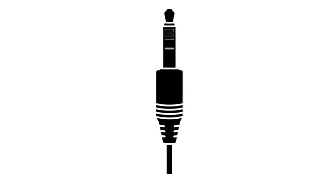 Minimal black silhouette icon, simple flat vector, bold black shape, no, no shading black silhouette of a 35mm stereo audio jack connector on a, flat icon style