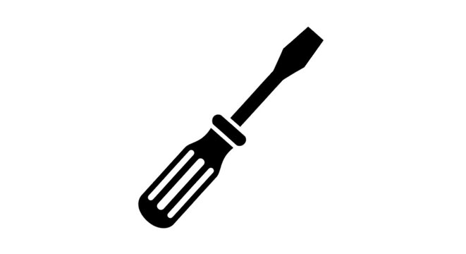 Minimal black silhouette icon, simple flat vector, bold black shape, no, no shading flathead screwdriver icon on a, flat icon style