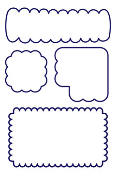 Hand-drawn chunky badge frames with rough doodle outlines. Decorative scalloped borders for social media, retail, planner stickers, packaging labels, scrapbook decorations, branding projects. PNG