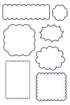 Hand-drawn sketchy badge frames with rough doodle outlines. Decorative scalloped borders for comic design, social media, planner stickers, packaging labels, scrapbook decorations, branding projects 