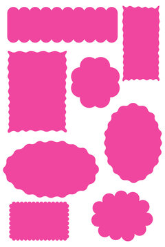 Scalloped sticker and postage-style frame collection with bold decorative borders for sale tags, printable labels, scrapbook layouts, packaging design, aesthetic branding assets. Transparent PNG, 