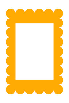 Yellow scalloped rectangle frame PNG with transparent background. Fun border design for labels, scrapbook, photo layout, invitations, packaging, cards, creative templates. High-res vector template