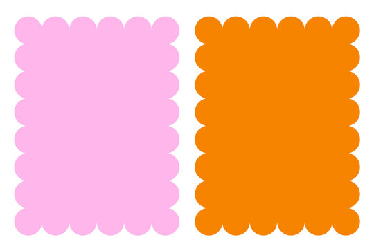 Pink and orange scalloped rectangle labels PNG with transparent background. Colorful decorative borders for labels, stickers, journaling, packaging, social media and scrapbook design.  High-res PNG
