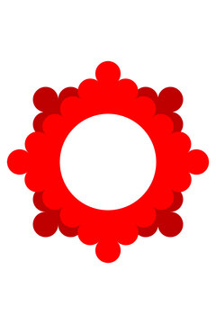 Red scalloped circle frame PNG with transparent background. Decorative floral badge border for branding, labels, packaging, photo templates, sale tags, invitations and retro graphic design. High-res