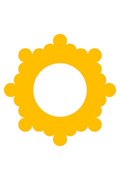 Round scalloped floral frame PNG with transparent background. Yellow decorative circle border in retro flower style for logos, stickers, badges, labels, photo layouts, social media posts. High-res PNG
