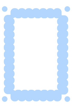 Light blue scalloped rectangle frame with transparent background. Rounded decorative border for invitations, stationery, scrapbook, photo layouts, social media, creative templates. High-res PNG