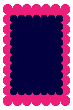 Pink and navy scalloped rectangle frame PNG with transparent background. Bold colorful border design for posters, branding, social media graphics, photo layouts, packaging layouts. High-res PNG 