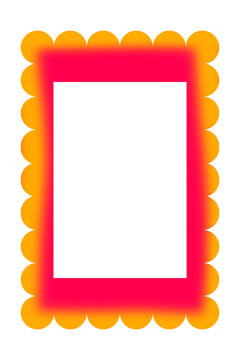 Duotone neon pink and yellow gradient scalloped rectangle frame PNG with transparent background. Playful glowing decorative border for Y2K posters, stickers, social media, branding, packaging and tren