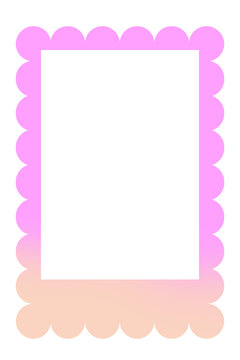 Pink peach gradient scalloped border frame. Cute bubble edge photo template, pastel ombre rectangular border for invitations, labels, posters, cards, scrapbook layouts. High-res PNG