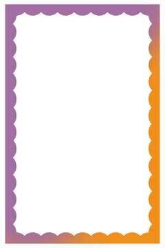 Purple orange gradient scalloped border frame. Edge photo template, bold ombre rectangular decorative border. Colorful edge photo template, pastel ombre rectangular border for invitations, labels. PNG