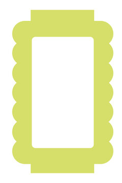 Light, lime green scalloped rectangle frame PNG with transparent background. Fun border design for labels, scrapbook, photo layout, invitations, packaging, cards, creative templates. High-res template