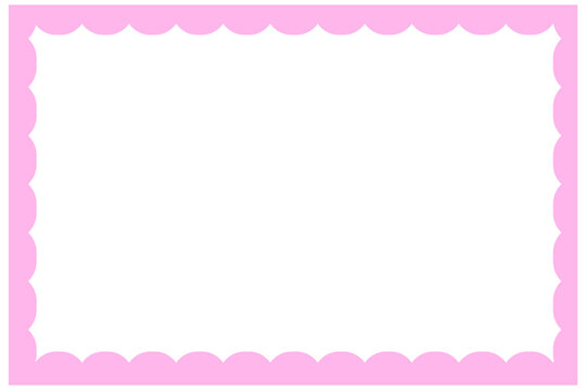 Pink scalloped border horizontal frame. Cute bubble edge rectangular landscape template for planner cards, photo, labels, invitations, stationery, scrapbook layouts, creative temples. High-res PNG