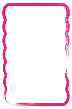 Hot pink brushstroke border frame.. Bold hand-drawn wavy rectangular frame in grunge style for planners, posters, scrapbook pages, social media, artistic design layout, invitations, card. High-res PNG