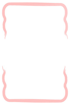 Blush pink wavy border frame. Soft thin wave edge rectangular frame for portrait templates, planner cards, stationery, scrapbook layouts, invitations and delicate pastel design. High-res PNG 